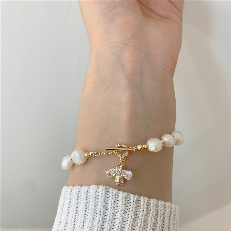 Lady Insect Freshwater Pearl Copper Beaded Plating Inlay Artificial Gemstones Women's Bracelets display picture 4