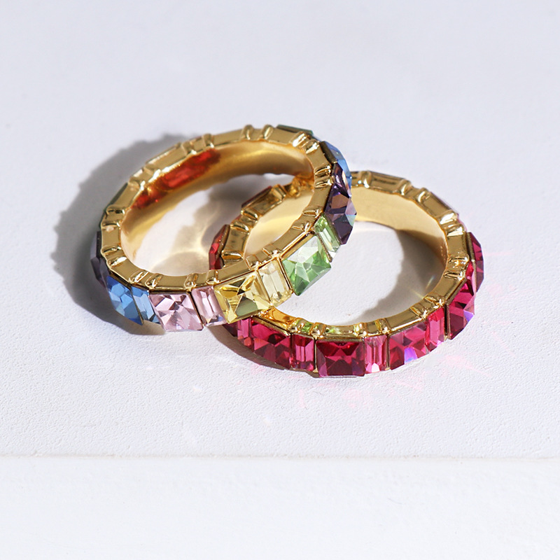 hot-selling copper rings fashion gold-plated color zirconium geometric ring wholesale nihaojewelry