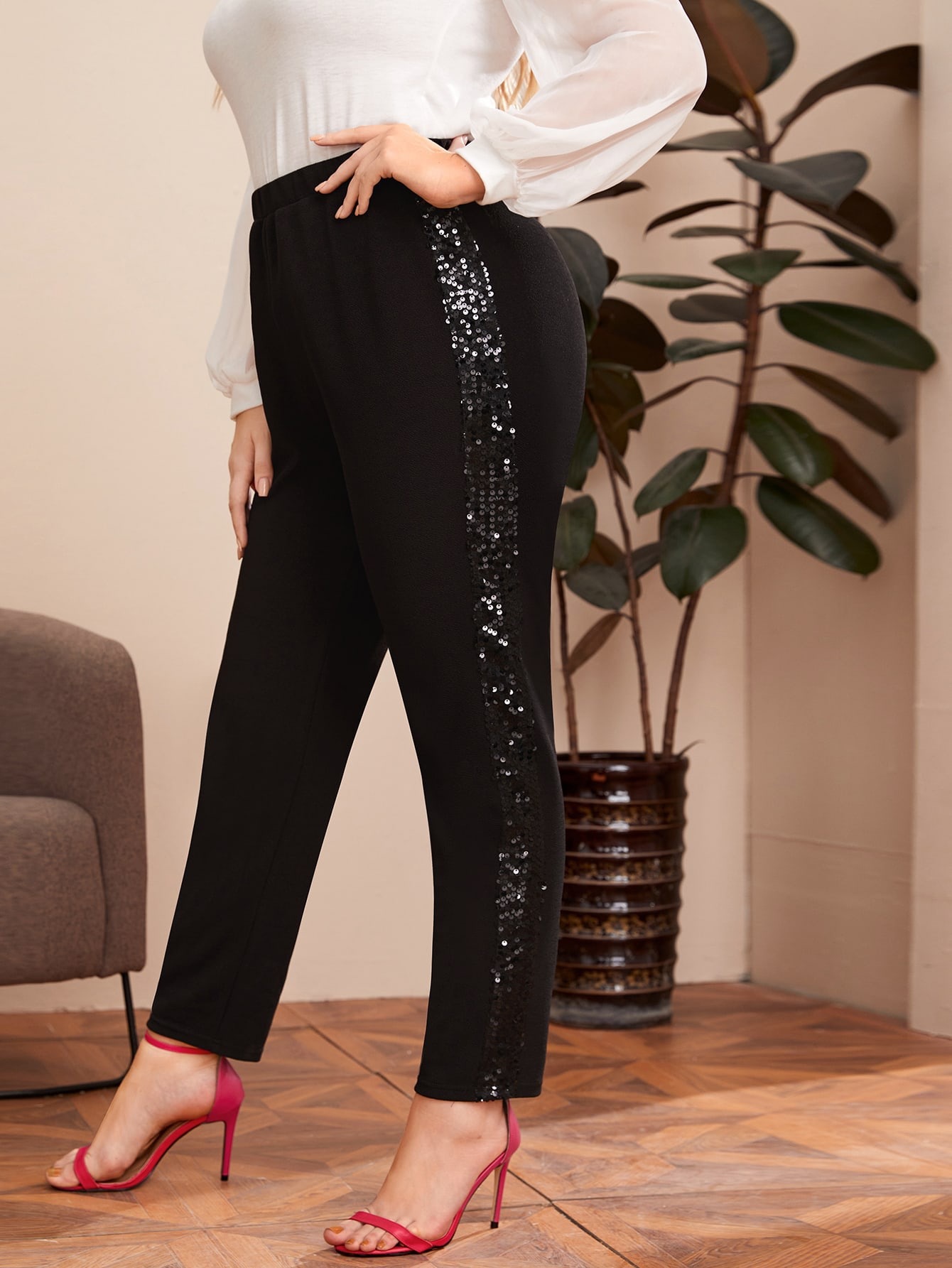 plus size sequins slim stretch casual pants NSCX17771