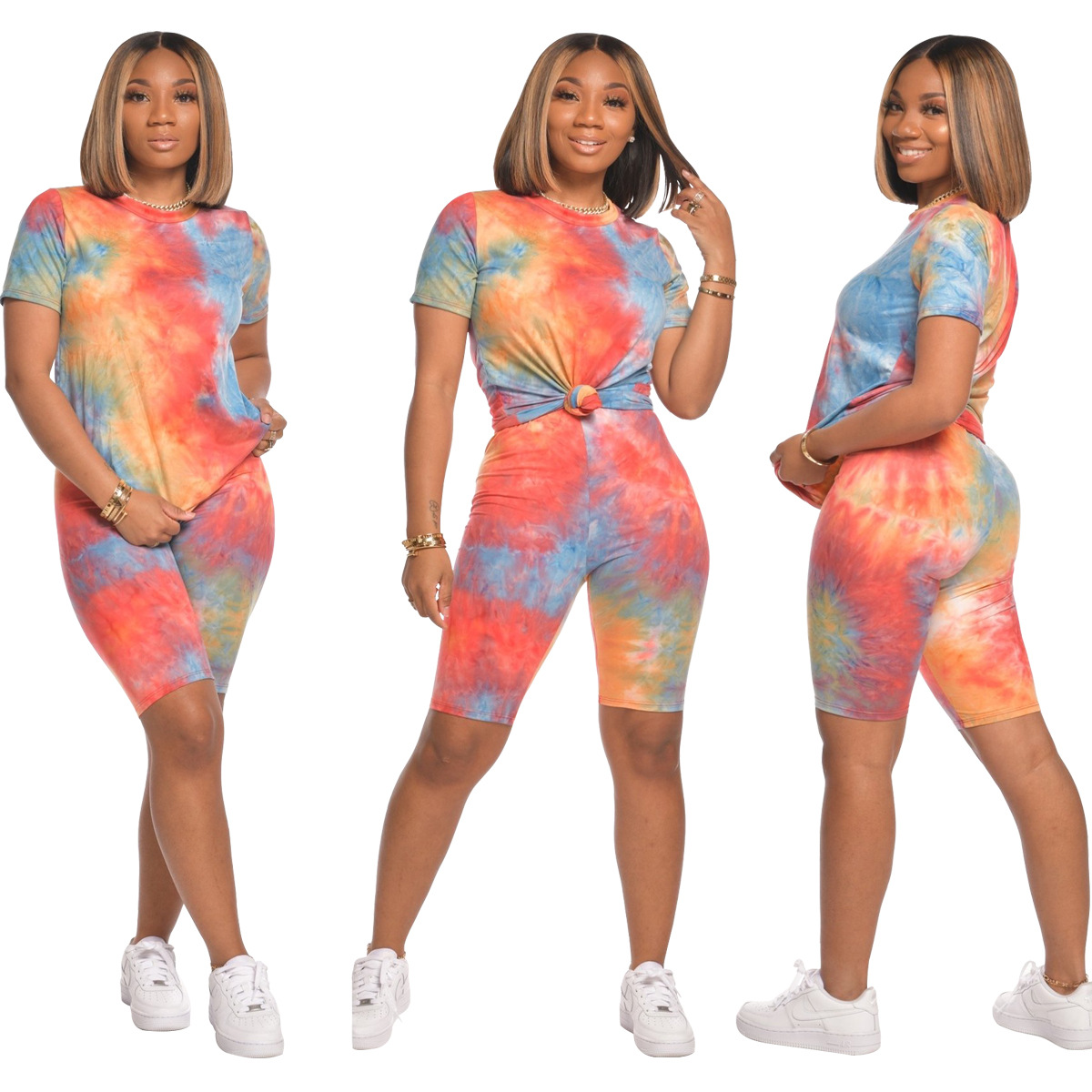 Casual Sports Print Round Neck Short-Sleeved Set NSSJW58862