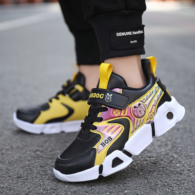 巴布豆男童鞋子2020新款秋冬皮面运动鞋小孩防水软底中大童儿童鞋