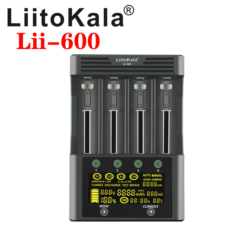 LiitoKala lii-600 LCD Display Battery Charger with Touchscreen Capacity Measurement