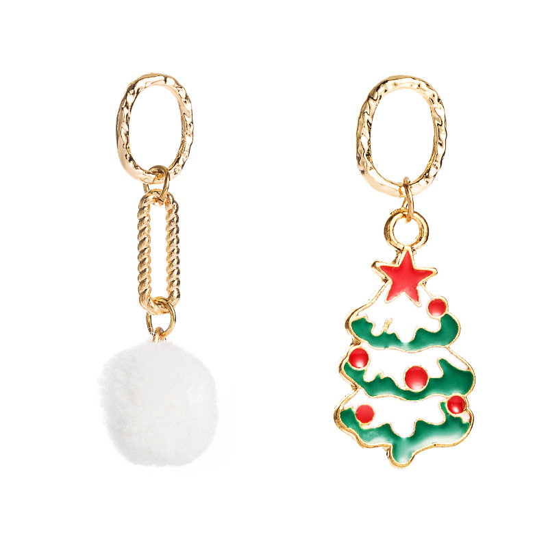 New Alloy Oil Dripping Asymmetric Christmas Tree Earrings display picture 6