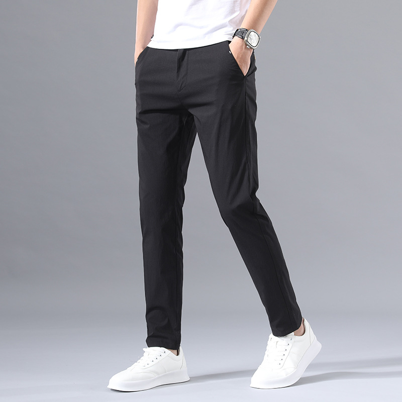Pantalones casuales de hombre populares de calidad 2021 estilo coreano de moda slim fit pequeño algodón recto elástico pantalones transpirables para hombres