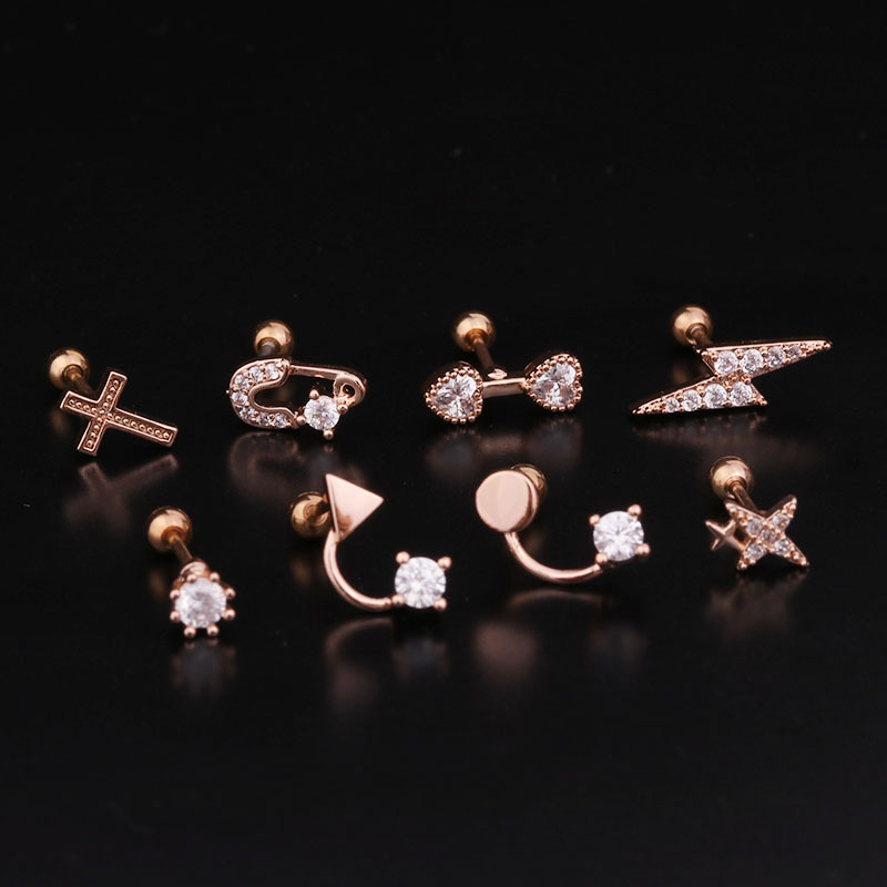 Ear Cartilage Rings & Studs Lady Geometric 316 Stainless Steel  Copper Inlaid Zircon display picture 10