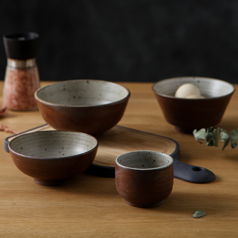 Jingdezhen Handmade Coarse Pottery Japanese-style Tableware Household Vintage Ceramic Bowl Plate Hat and Large Noodle Bowl Internet Celebrated Restaurant