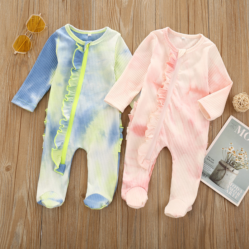 baby one-piece garment spring and autumn Long sleeve T-shirts zipper Climbing clothes men and women baby dyeing lace Baby Clothing