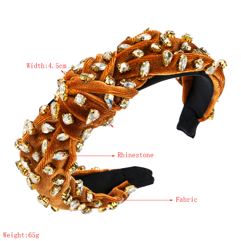 Fashion  Gold Velvet Hand-stitched Full Diamond Headband display picture 1