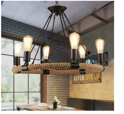 American country loft Industry Retro Restaurant Bar counter Café Northern Europe Home Furnishing engineering Hemp rope Iron art a chandelier