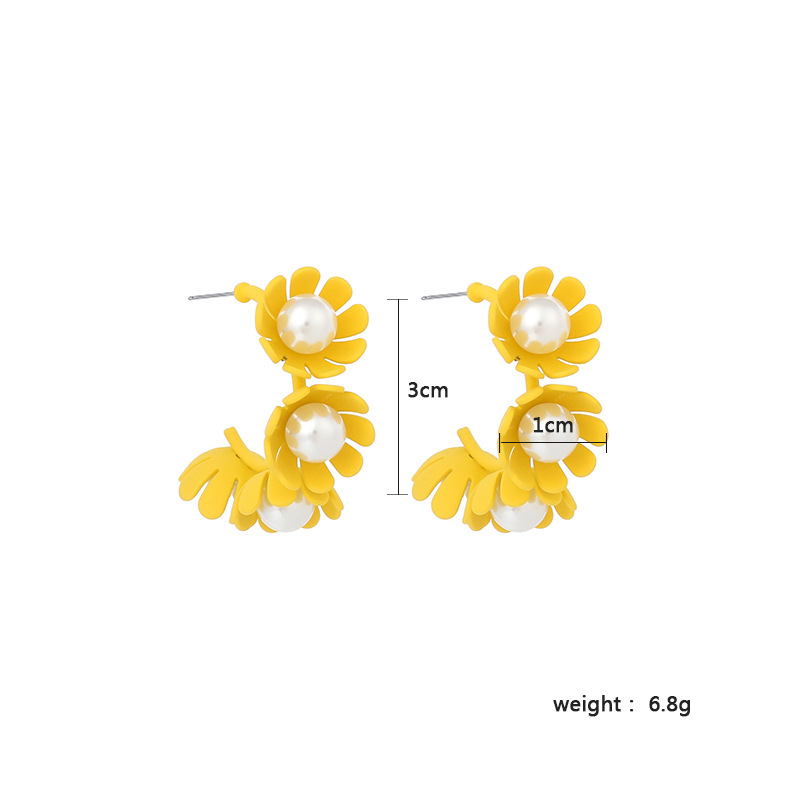 8g Weight Earrings Classification Wedding, Travel Occasion Flower Pattern Women'S Gender Rose Red, Purple, Green, Yellow Color Hot Sale Korea Candy Color Cute Flower Earrings C-shaped Wreath Childlike Pearl Earrings Wholesale Nihaojewelry 无