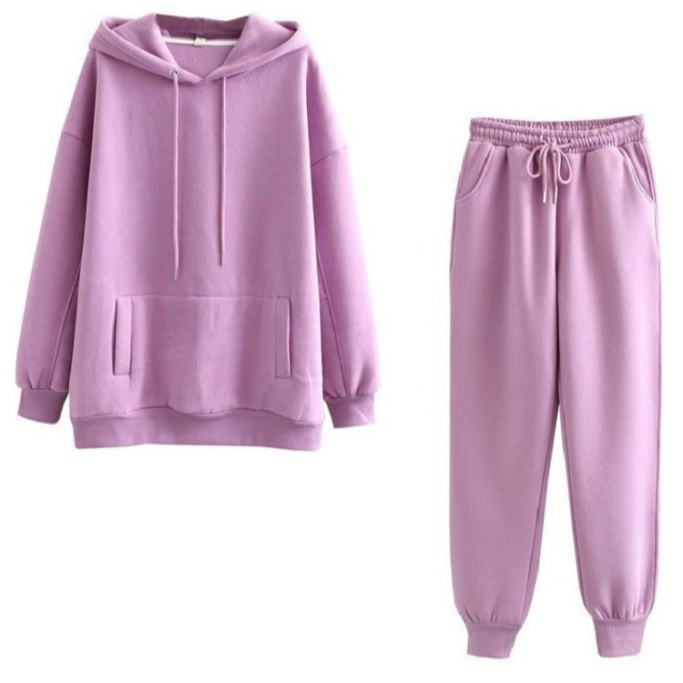 Damen neue Mode lässig plus Samt verdickte Kapuze Damen Sweatshirt lose Top Hosen Anzug_voghion.com
