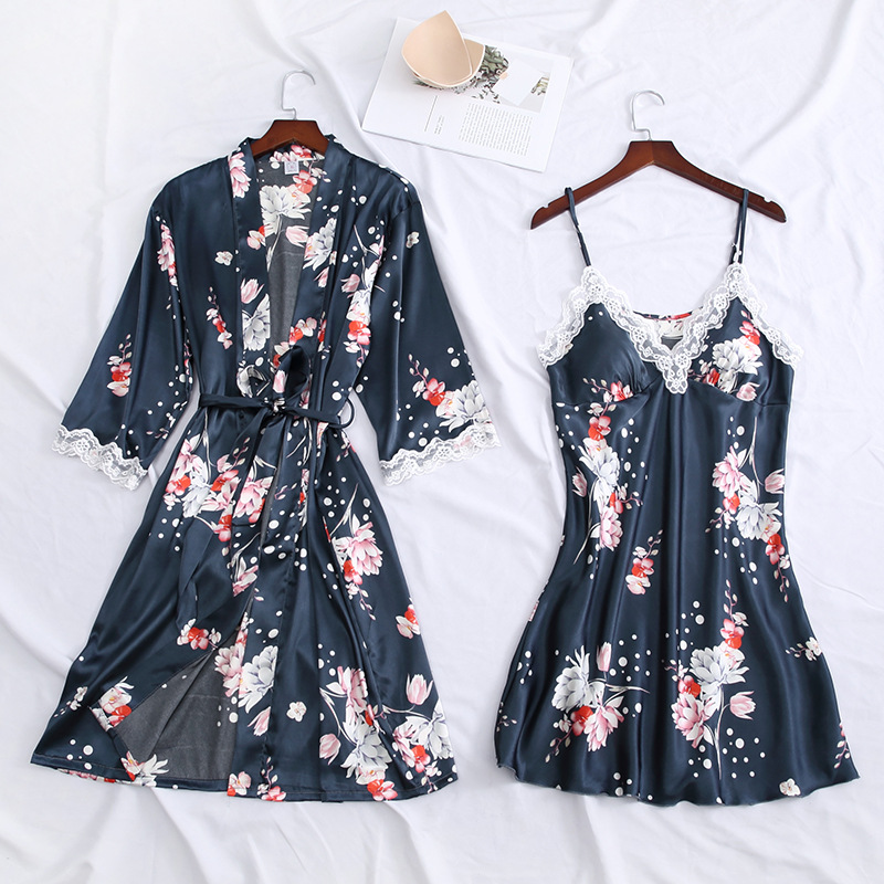 地摊热卖货源新款休闲睡袍吊带裙套装 春夏家居服两件套厂家直卖|ru