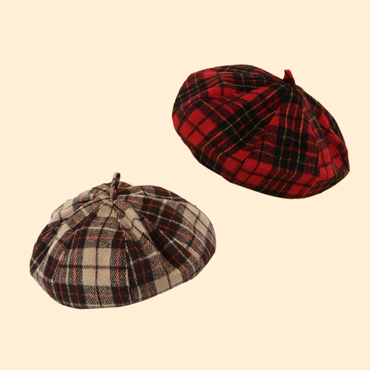 Hot Selling Fashion Retro Plaid Woolen Women's Fashion All-match Octagonal Beret display picture 3