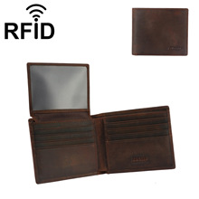 索狐真皮男士短款薄复古钱包疯马皮厂家定制RFID防磁美金包wallet