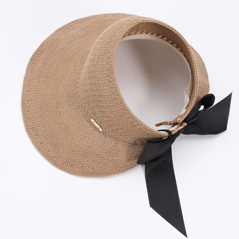 New Knitted Empty Top Hat Summer Shade Bow Big Brim Hat Shade Straw Hat Personality Wild Wholesale Nihaojewelry display picture 7
