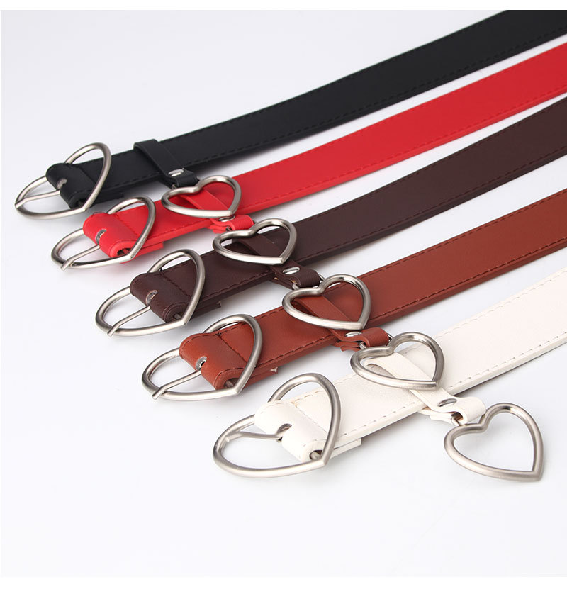 100g Weight Alloy Material Heart Pattern Women'S Gender Basic Style Coffee, White, Red, Camel, Black Color New Love Pin Buckle Belt Simple Fashion All-match Heart-shaped Hanging Decorative Women's Belt Wholesale 12