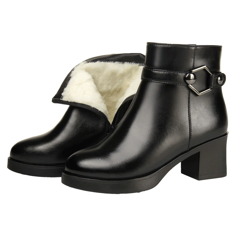 Женские короткие кожаные сапоги из натуральной воловьей кожи с мехом, хлопковая кожаная обувь на флисовой подкладке, женские хлопковые ботинки, хлопковая обувь для мам, ботинки Martins
