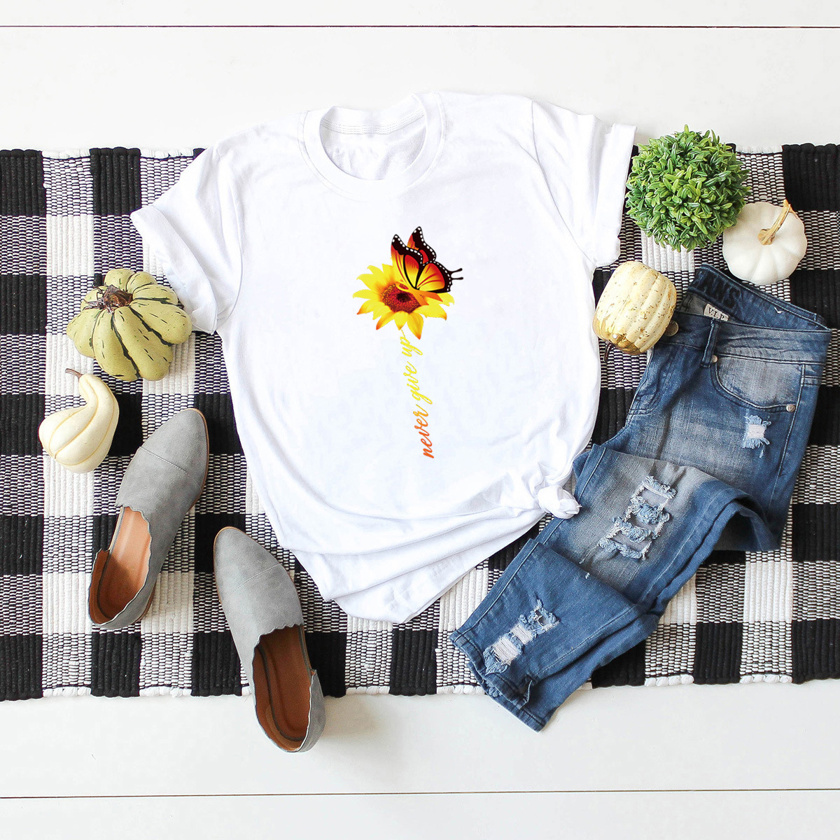 casual sunflower butterfly short-sleeved T-shirt NSSN1767