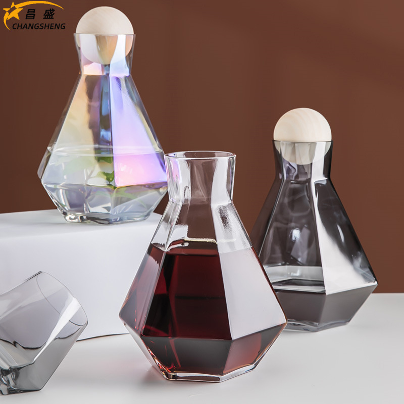 無鉛水晶玻璃涼水壺杯套裝創意六棱鑽石形北歐耐高溫無鉛透明水具