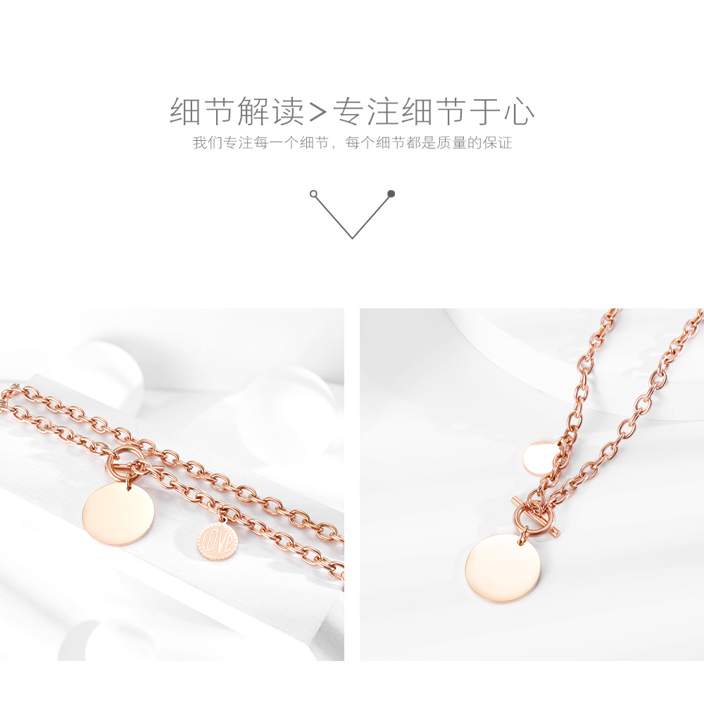 Korean New Popular Love Round Pendant Clavicle Chain T-shaped Buckle Stainless Steel Necklace Wholesale display picture 4