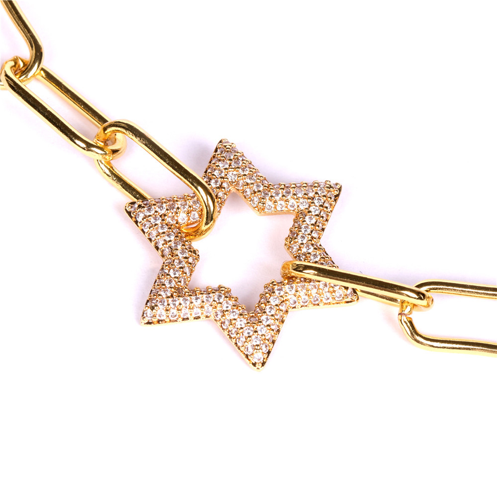 Hot Sale New Hip-hop Style Full Diamond Hexagonal Star Pendant Lock Thick Necklace display picture 6