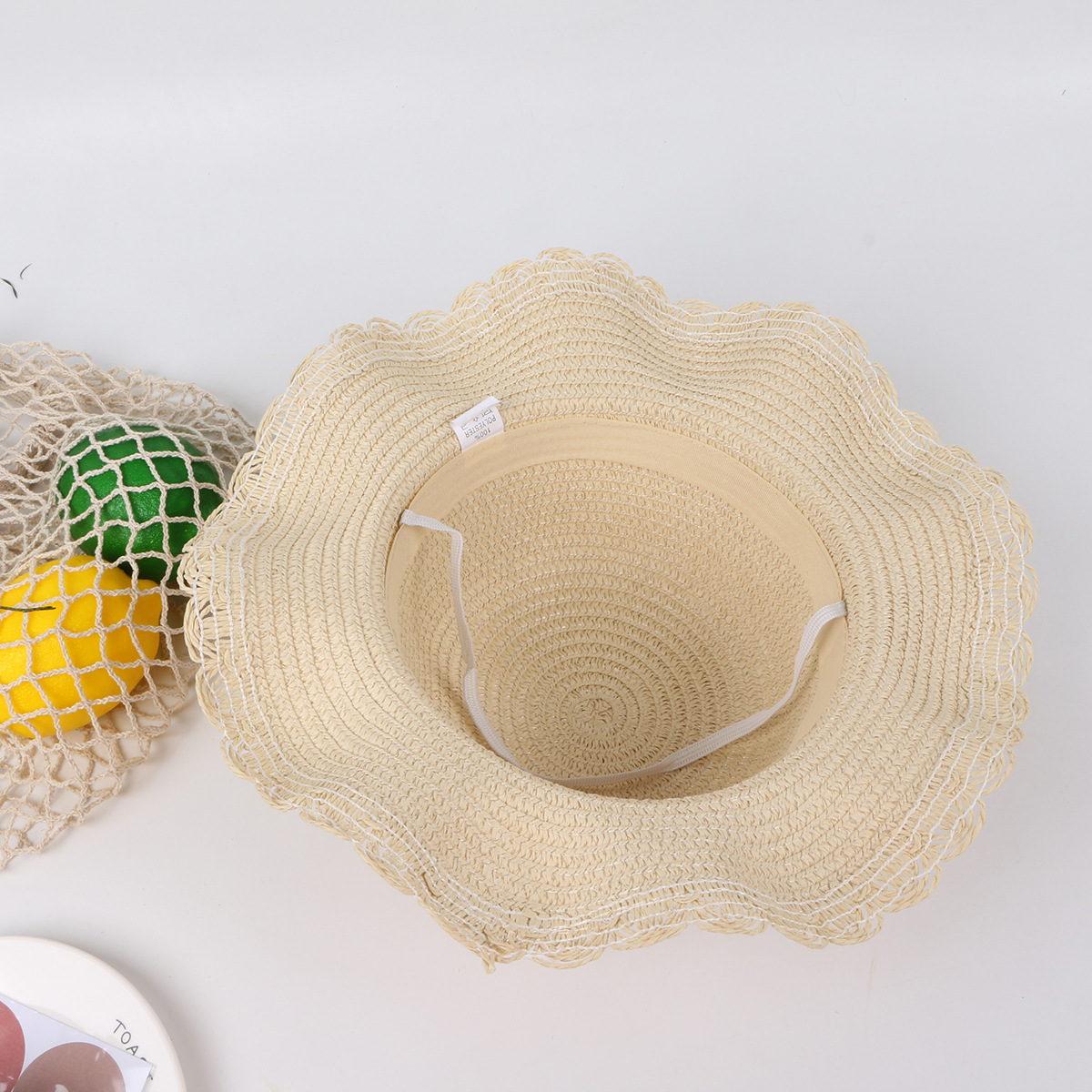 الكرز الدانتيل موجة القش قبعة حقيبة مجموعة الأطفال الشمس قبعة الصيف الشمس في الهواء الطلق قبعة display picture 12