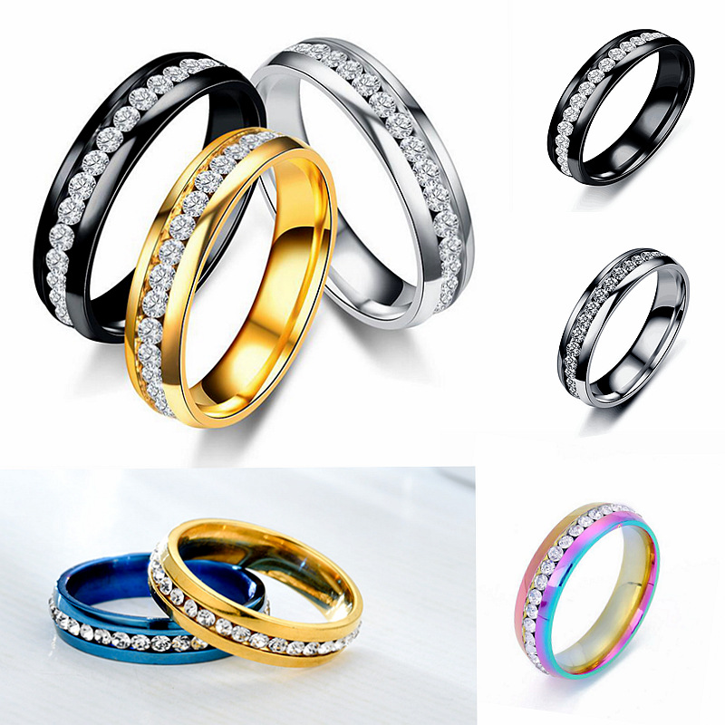 wholesale single row diamond ring stainless steel diamond couple ring Nihaojewelry