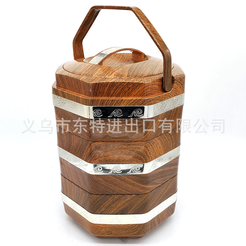 Stainless steel Japanese octagonal multi-layer bento box, wood-grain hand-held picnic lunch box, multi-purpose food grid gift lunch box detail image 4