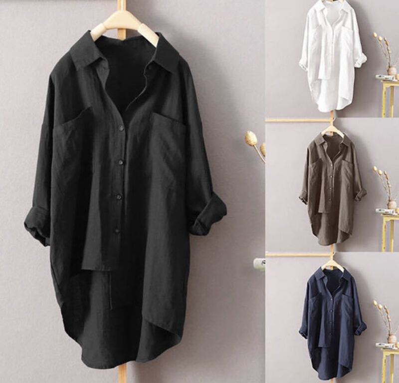 New Women's Casual Style Pure Color Shirt Autum Cotton and Linen Cardigan Double Flap Pocket Pants Long-Sleeved Top 7 Colors 8 Sizes New Women's Casual Style Pure Color Shirt Autum Cotton and Linen Cardigan Double Flap Pocket Pants Long-Sleeved Top 7 Colors 8 Sizes