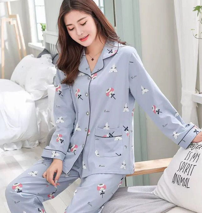 Pijamas de suegra de mediana edad y ancianos de manga larga de primavera y otoño para mujer 100% algodón suelto más tamaño traje de uso doméstico de mediana edad y ancianos