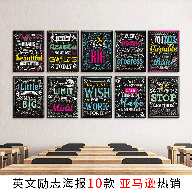 Blackboard English Inspirational Poster Silk Cloth Cartoon Letters School Classroom Study Wall Mural Hanging Painting