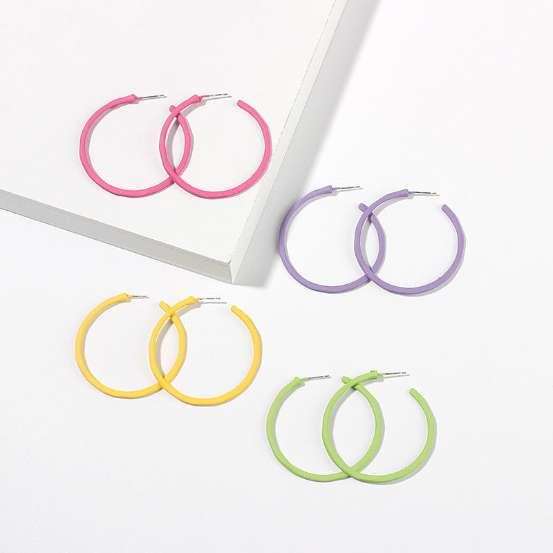 Mode Simple Géométrique Grand Cercle Boucles D&#39;oreilles Couleur Bonbon Filles Rondes En Alliage Boucles D&#39;oreilles Nihaojewelry display picture 1