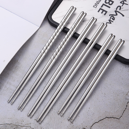 Wholesale Stainless Steel Chopsticks Home Kitchen Round Children Adult Chopsticks Threaded Non-Slip Handle Chopsticks Tableware Gifts