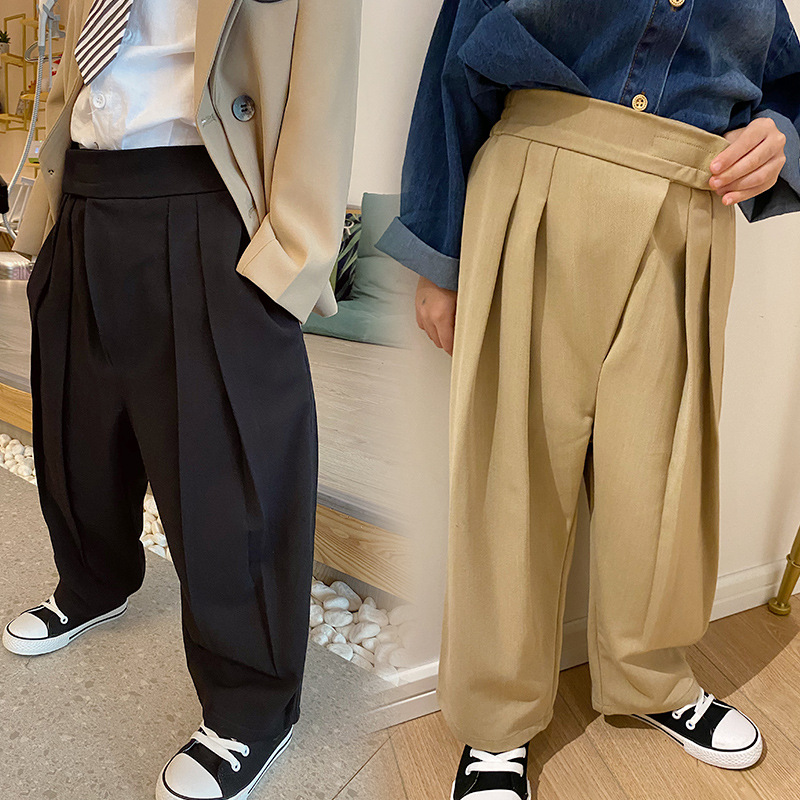 儿童裤子2020秋装新款男童魔术贴西装裤宽松阔腿裤中小童一件代发|ru