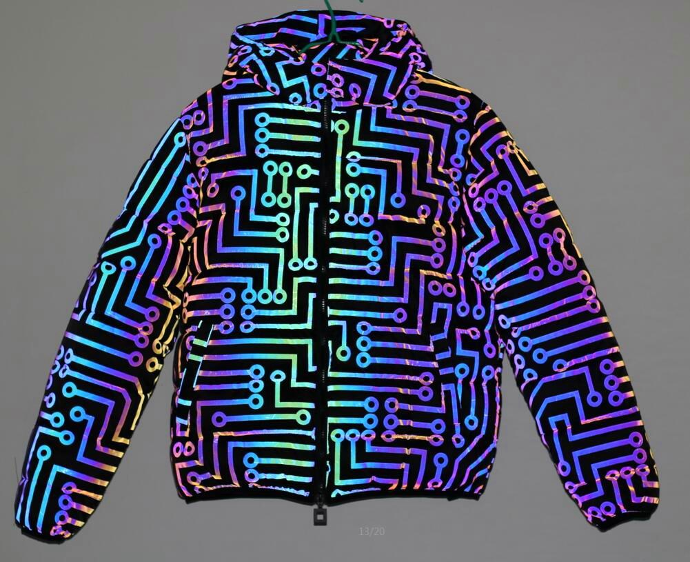 Herrenbekleidung bunter reflektierender Baumwollmantel mit abnehmbarer Kapuze und Baumwollmantel für Männer und Frauen_voghion.com