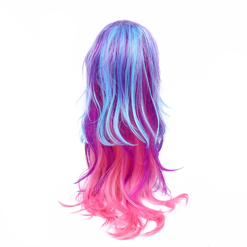 Direct sales of gradient anime cosplay wigs from the manufacturer, long curly hair, high-temperature silk decorative props, easy-to-manage wig head covers detail image 6