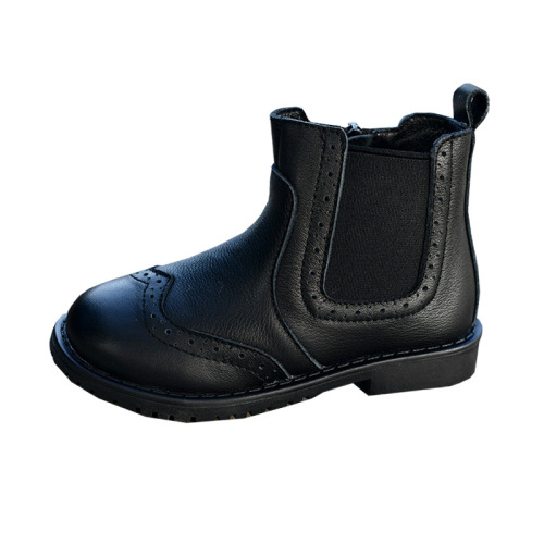 Children's soft cowhide boots short boots autumn and winter short boots Baroque princess shoes soft sole black leather boots trendy boots baby warm