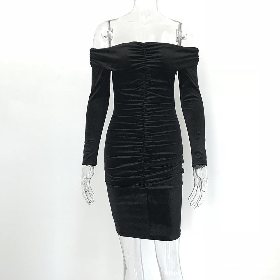 Pleated one-shoulder gold velvet dress 金丝绒连衣裙