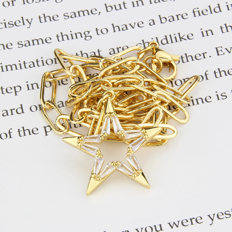 New Diamond-studded Star And Moon Tag Simple Gold Fashion Copper Pendant display picture 3