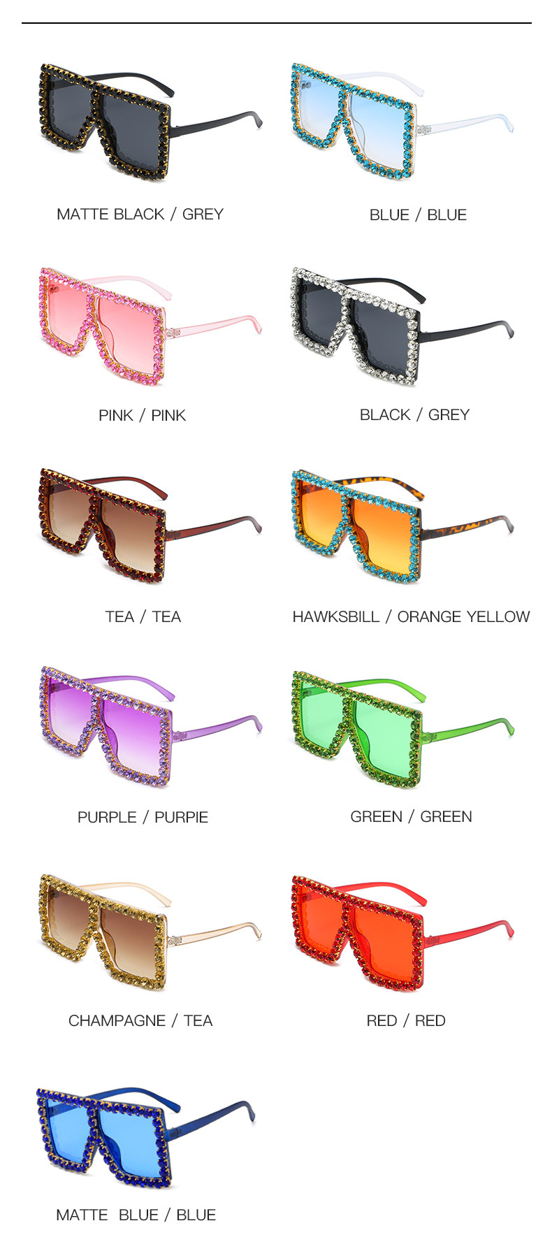 65g Weight Full Frame Glasses Structure Fashion Gradient Color PC UV400 Protection Square Diamond Full Frame Women's Sunglasses