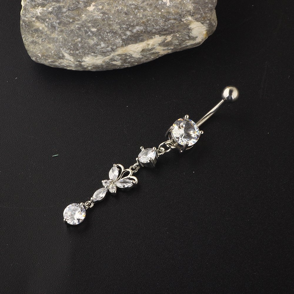 Rose Gold CZ Navel Ring 316L Surgical Steel Dangle Belly Button Ring Cross Border Jewelry detail image 5