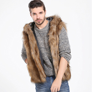 Hot new winter warm fashion imitation fox fur vest slim fur vest short hooded casual top