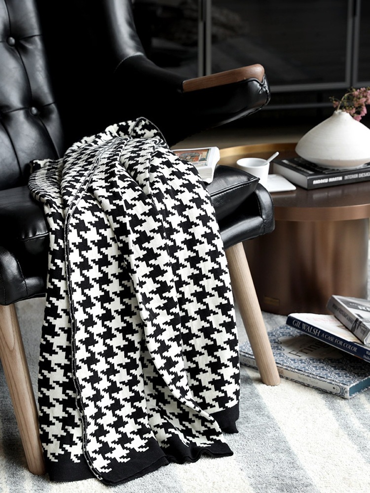 Nordic Houndstooth Rug Room Sofa Cover Soft Furnishing Blanket Wool Knitted Small Blanket Wool Casual Blanket