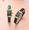 Rectangular quartz green watch for leisure