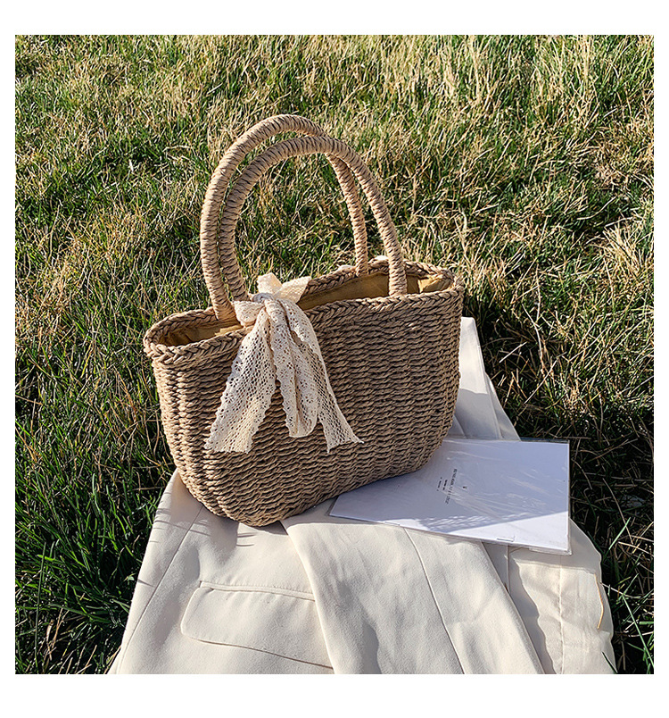 Spring New Straw Woven Bag Holiday Woven Bag Sen Department Beach Holiday Beach Bag Vegetable Basket Type Female Bag display picture 7