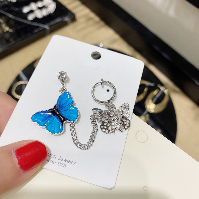 925 Silver Needle Ins Blue Butterfly Ohrringe Ohr Knögel Einteilige Ketten Ohrringe 2020 Neue Trend Ige Ohrringe Frauen display picture 7