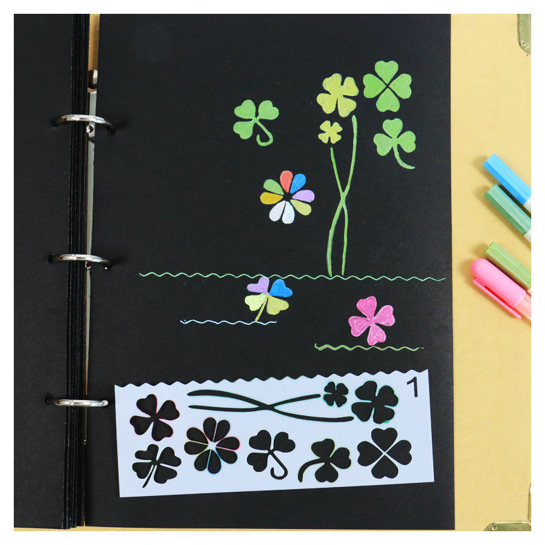智贝主图_4绘画模板尺四叶草款细长条8款一套DIY相册手账