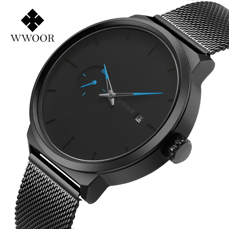 WWOOR Holding Love nuevo reloj de cuarzo de malla de negocios para hombres calendario impermeable reloj redondo cabeza casual Bowl Watch 8872