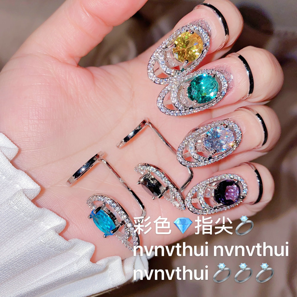 18K 플래티넘 도금 1.2ct 지르콘 쥬얼리 네일 링 다이아몬드 링 여성용 손가락 끝 링 조절 가능