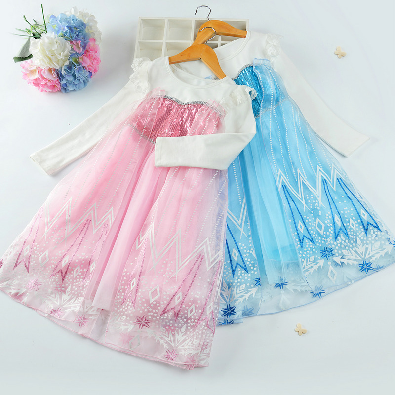 New Frozen 2 Girls' Princess Dress, Elsa Princess Performance Dress, Little Girl's Birthday Holiday Dress